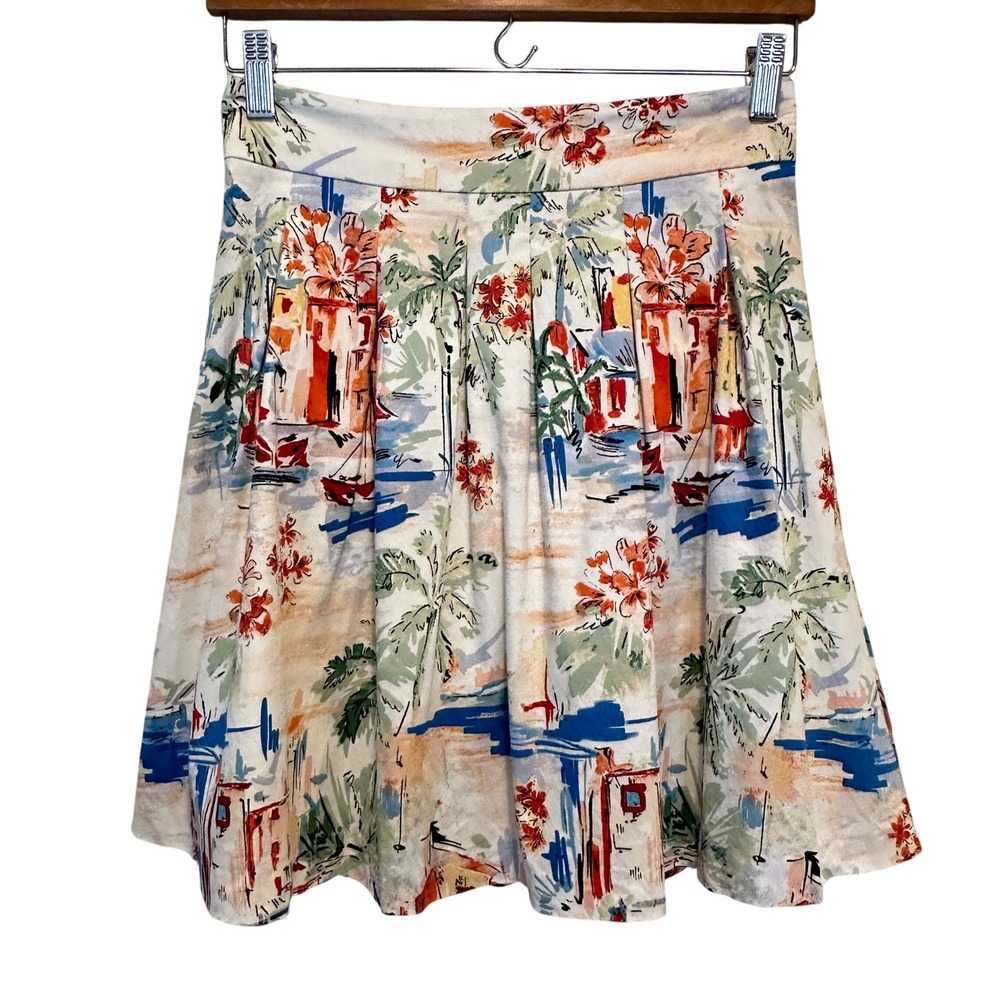 Lorsay Tropical Scenic Skirt Women 34 / 2 US Pleated Cotton Blend Beach Vacation
